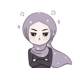 hijab girl , illustration muslim woman is angry