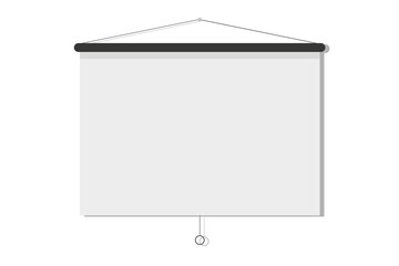 Hanging presentation screen. Empty board or billboard. Screen projector for cinema, movie, games and meetings. slide screen sign. Education empty canvas wall frame for meeting on school or work