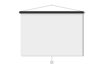 Hanging presentation screen. Empty board or billboard. Screen projector for cinema, movie, games and meetings. slide screen sign. Education empty canvas wall frame for meeting on school or work