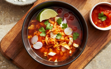 Capture the essence of Pozole in a mouthwatering food photography shot Generative AI
