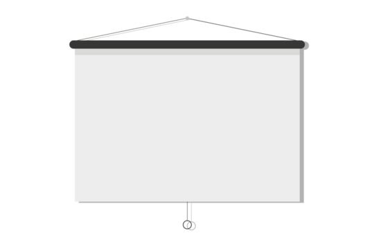 Hanging presentation screen. Empty board or billboard. Screen projector for cinema, movie, games and meetings. slide screen sign. Education empty canvas wall frame for meeting on school or work