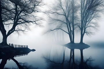 Mystic foggy landscape in the morning
