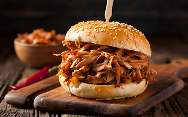 Capture the essence of Pulled Pork in a mouthwatering food photography shot Generative AI