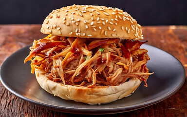 Capture the essence of Pulled Pork in a mouthwatering food photography shot Generative AI