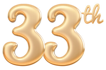 Happy anniversary 33th year - 3d render gold