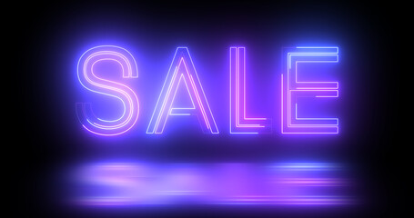 Sale discount animated neon text typography backdrop in black. Sale discount advertisement banner design for businesses, shops, retail, stores, clearance, markets.Weekend sale nightlife template.