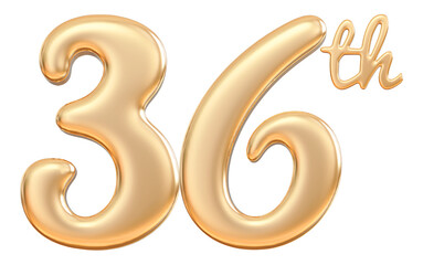Happy anniversary 36th year - 3d render gold