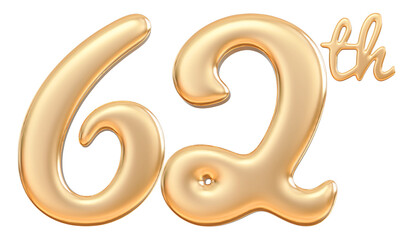 Happy anniversary 62th year - 3d render gold