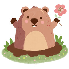 groundhog cartoon with flower