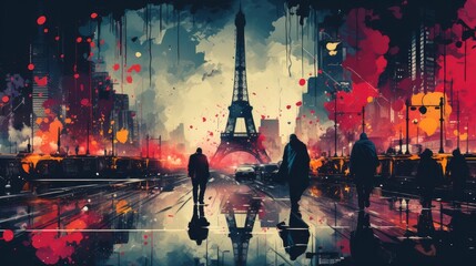 View On Street Paris Through Wet, Flat Design Style, Pop Art , Wallpaper Pictures, Background Hd