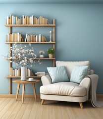 Cozy Living Room with Blue Wall and Armchair