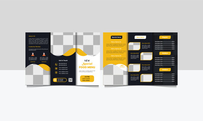 Food menu trifold brochure template. Delicious food brochure for restaurant. A4 size print-ready template.