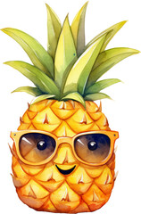 Cartoon pineapple wearing glasses isolated on transparent background