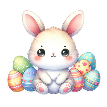cute bunny with easter eggs clip art preview