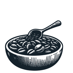 coffee beans and sack hand draw