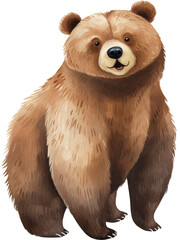 Cartoon brown bear isolated on transparent background - obrazy, fototapety, plakaty
