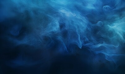 Shiny smoke. Glitter fluid. Ink water. Magic mist. Blue color particles texture paint vapor storm wave on dark black abstract background, Generative AI 