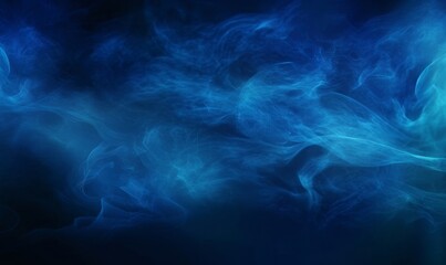 Shiny smoke. Glitter fluid. Ink water. Magic mist. Blue color particles texture paint vapor storm wave on dark black abstract background, Generative AI 