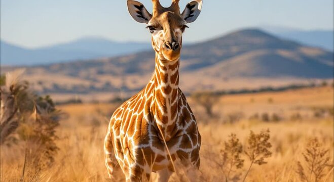 giraffe in the grassland footage