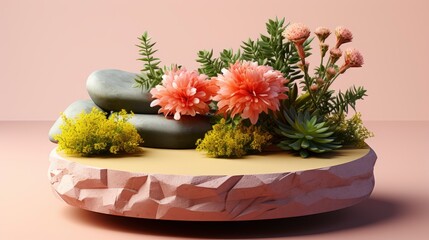 Stone Podium Cosmetic Display Stand Daisy, Flat Design Style, Pop Art , Wallpaper Pictures, Background Hd