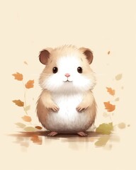 Watercolor cute hamster in brown earth color tone