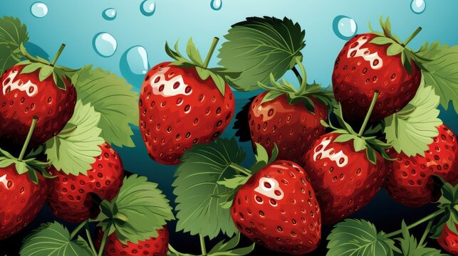 Strawberry Motifs On Green Background Vertical, Flat Design Style, Pop Art , Wallpaper Pictures, Background Hd