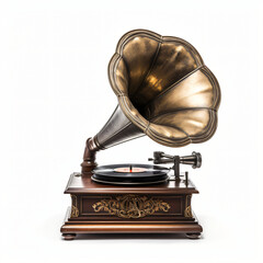 Antique gramophone isolated on white background