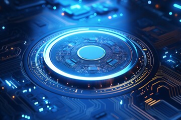 Quantum Computing Infrastructure Internet Grid Blue Background.