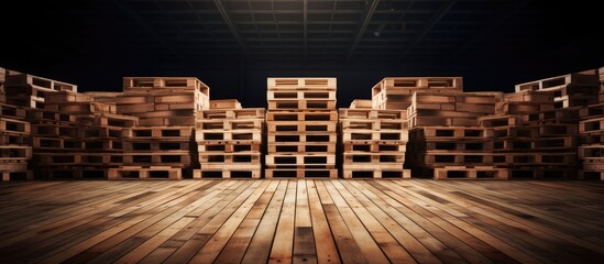 Economic crisis leaves warehouse empty, filled with wooden pallets.