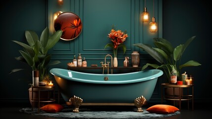 Modern Contemporary Loft Style Bathroom Tropical, Flat Design Style, Pop Art , Wallpaper Pictures, Background Hd