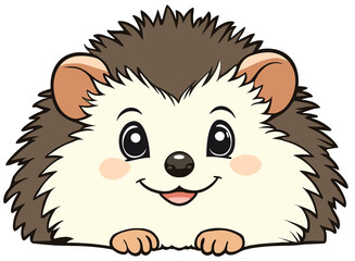 Happy smiling hedgehog, centered and isolated illustration with front view and transparent background