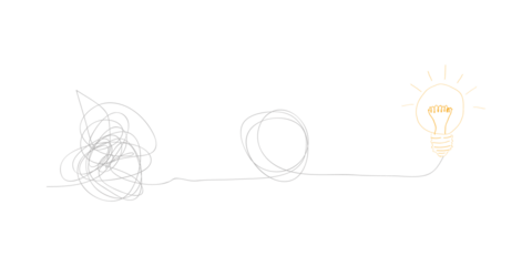 Cartoon knot, chaotic or chaos and order. Brain electric lamp idea. FAQ, business loading concept.  light bulb icon. Brilliant lightbulb. Education. Transform, change, evolution, transformation