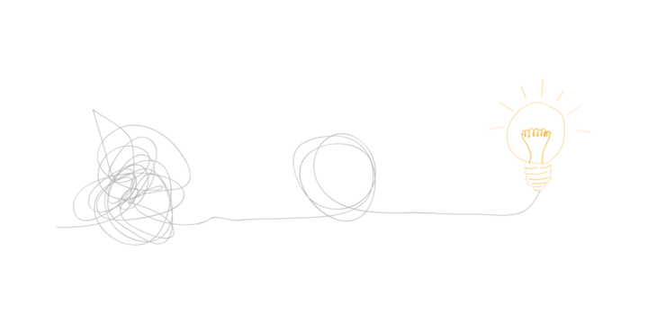 Cartoon knot, chaotic or chaos and order. Brain electric lamp idea. FAQ, business loading concept.  light bulb icon. Brilliant lightbulb. Education. Transform, change, evolution, transformation