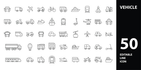 vehicle icon use for car, bus, motorcycle, bicycle, truck, airplane, train
