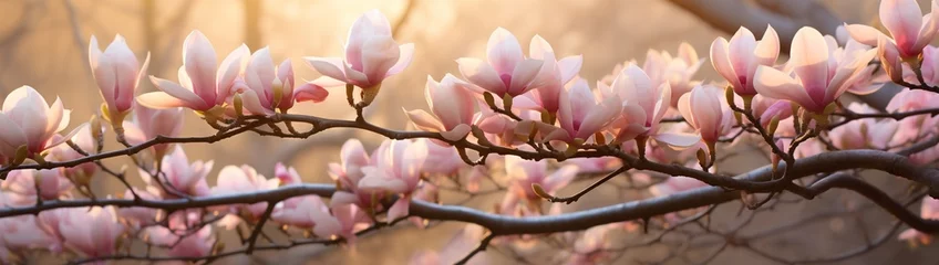 Zelfklevend Fotobehang Magnolia blossoms catching the first light of a spring morning. © Abdul