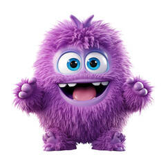 Obraz premium Purple little Monster Alien,Furry and fluffy ,cute monster acting,game asset,isolated on white and transparent background