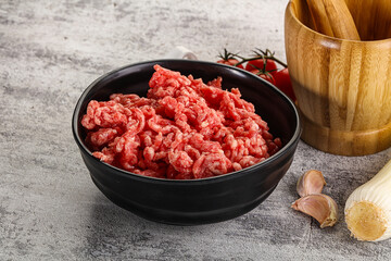 Minced beef meat in the bowl
