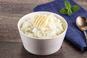Homemade rice porridge with butter