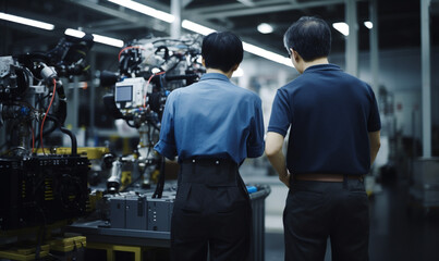 Fototapeta na wymiar two man working with machine in manufacture 