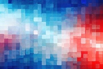 a red, white, and blue abstract background with squares and rectangles in the middle of the image.