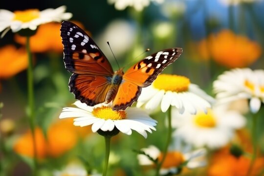 Macro Closeup beautiful butterfly. Large butterfly sitting on flower. Summer spring natural image