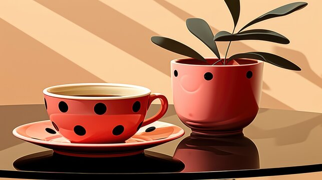 Cozy Summer Still Life Cup Hot, Flat Design Style, Pop Art , Wallpaper Pictures, Background Hd