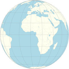 Sao Tome and Principe are positioned at the center of the orthographic projection of the global map. It an African island nation close to the equator. - obrazy, fototapety, plakaty