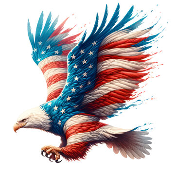 American Focus Eagle abstract partial American flag in transparent background