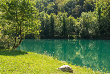 The River Una near Lohovo, Bihac, in the Una National Park. Una-Sana Canton, Federation of Bosnia...