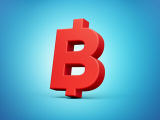 3d Shiny Red Thailand Baht Currency Icon Isolated On Blue Background, 3d illustration