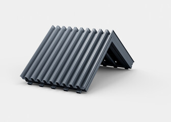 3d Corrugated Galvanised Iron For Roof, House Roof Metal Sheets On White Background, 3d Illustration