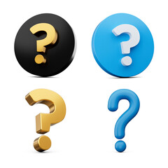 3d Four Different Style Of Question Mark Symbols With Rounded Icons White Background 3d Illustration