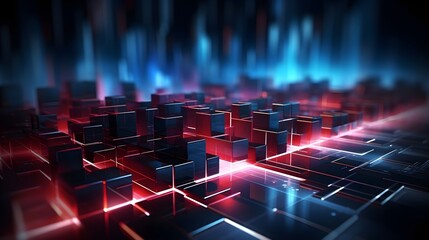 a computer keyboard with red and blue lights on it. Featuring abstract line, Visual artistry, Futuristic background, Artificial intelligence, and 3D concepts - obrazy, fototapety, plakaty