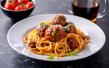 Capture the essence of Spaghetti and Meatballs in a mouthwatering food photography shot Generative AI